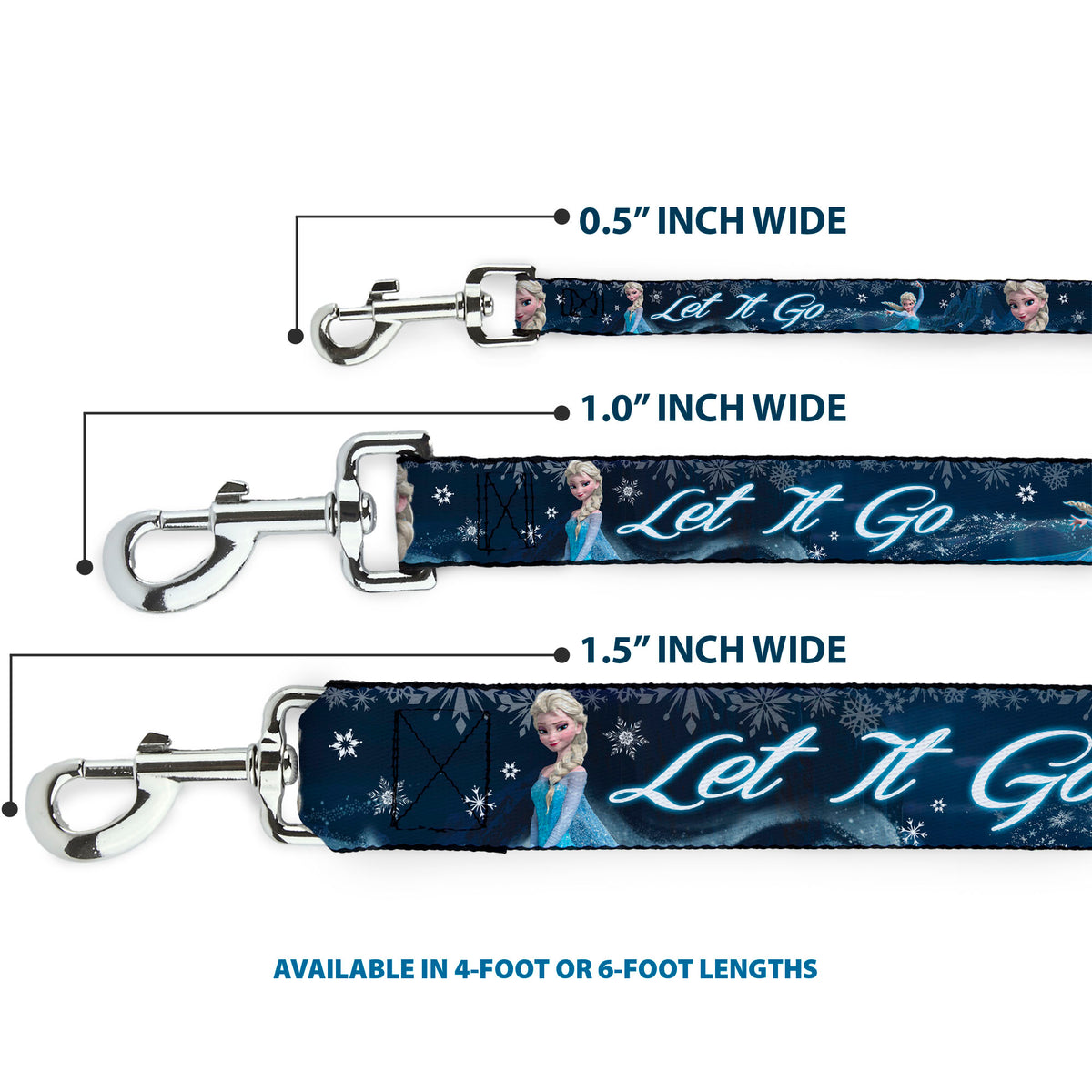 Dog Leash - Elsa the Snow Queen Poses/Snowflakes LET IT GO Blues/White Dog Leashes Disney