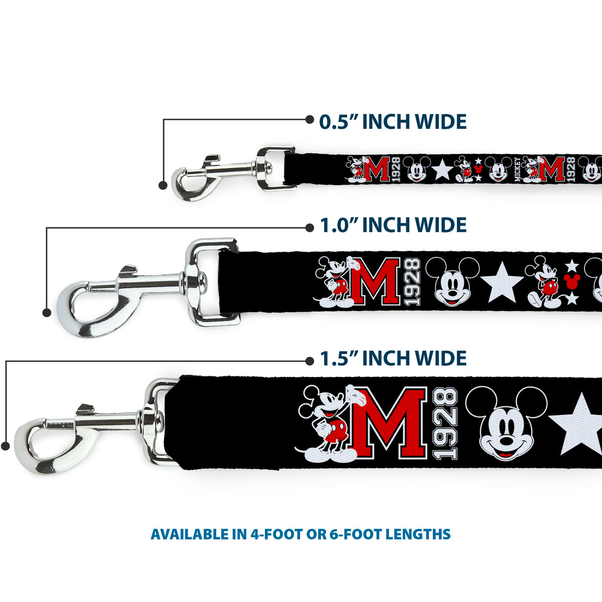 Dog Leash - Classic Mickey Mouse 1928 Collage Black/White/Red Dog Leashes Disney