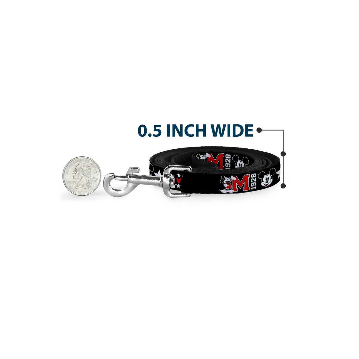 Dog Leash - Classic Mickey Mouse 1928 Collage Black/White/Red Dog Leashes Disney