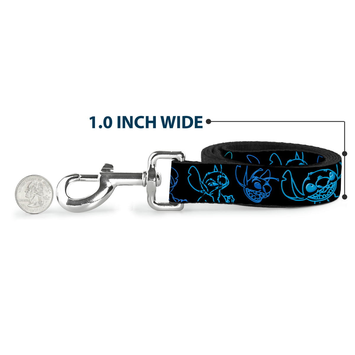 Dog Leash - Electric Stitch Poses Black/Neon Blue Dog Leashes Disney