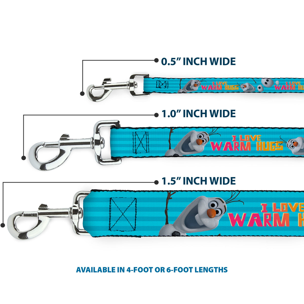 Dog Leash - Olaf Pose I LOVE WARM HUGS Stripe Blues Dog Leashes Disney