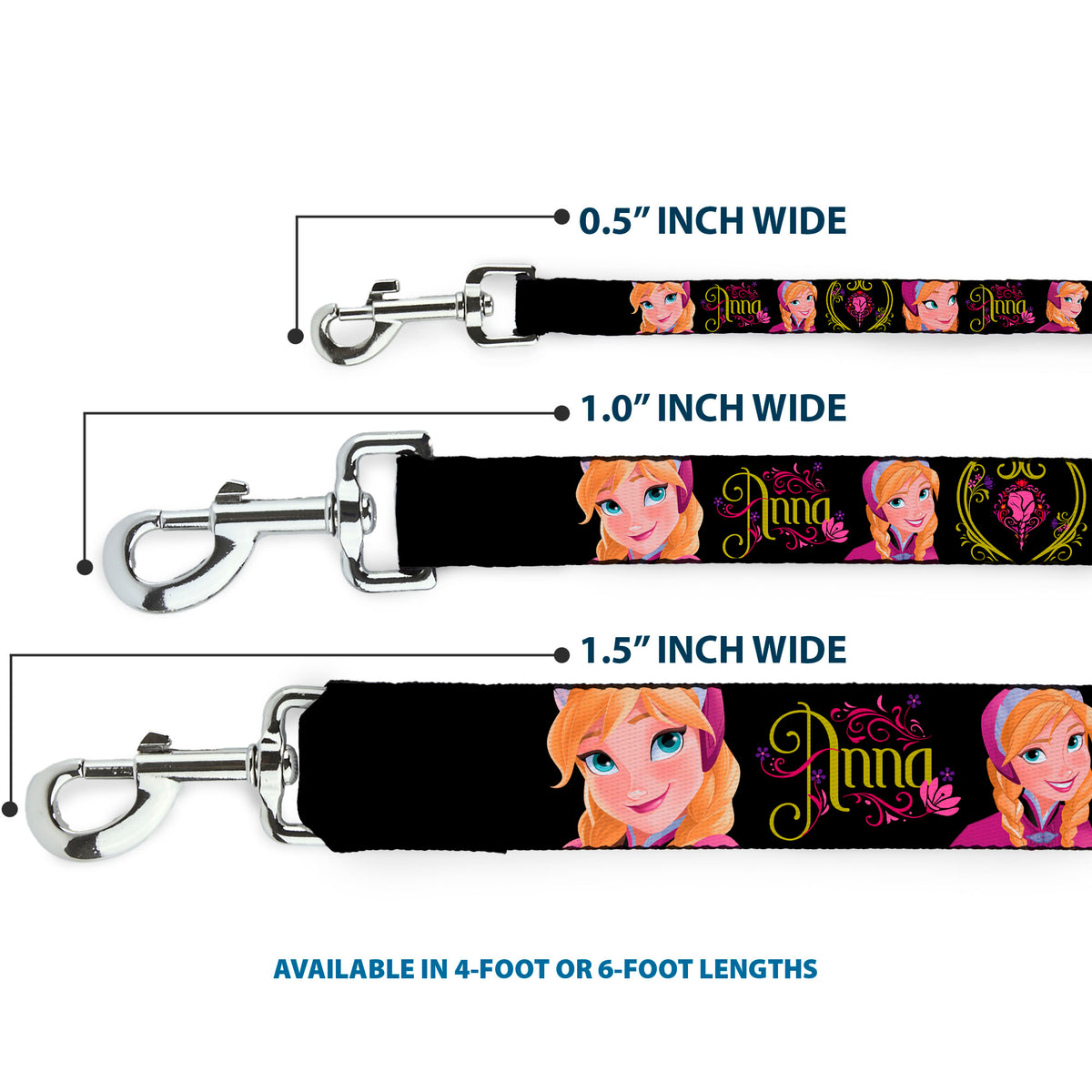 Dog Leash - ANNA Poses/Anna Monogram Heart Cameo Pinks/Yellow Dog Leashes Disney