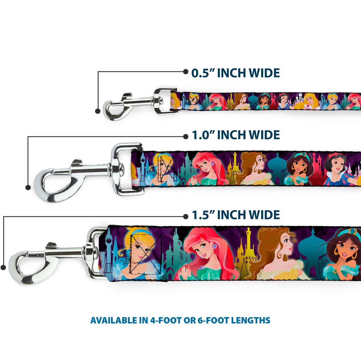 Dog Leash - Disney Princess Poses/Castle Silhouettes Purples/Multi Color Dog Leashes Disney
