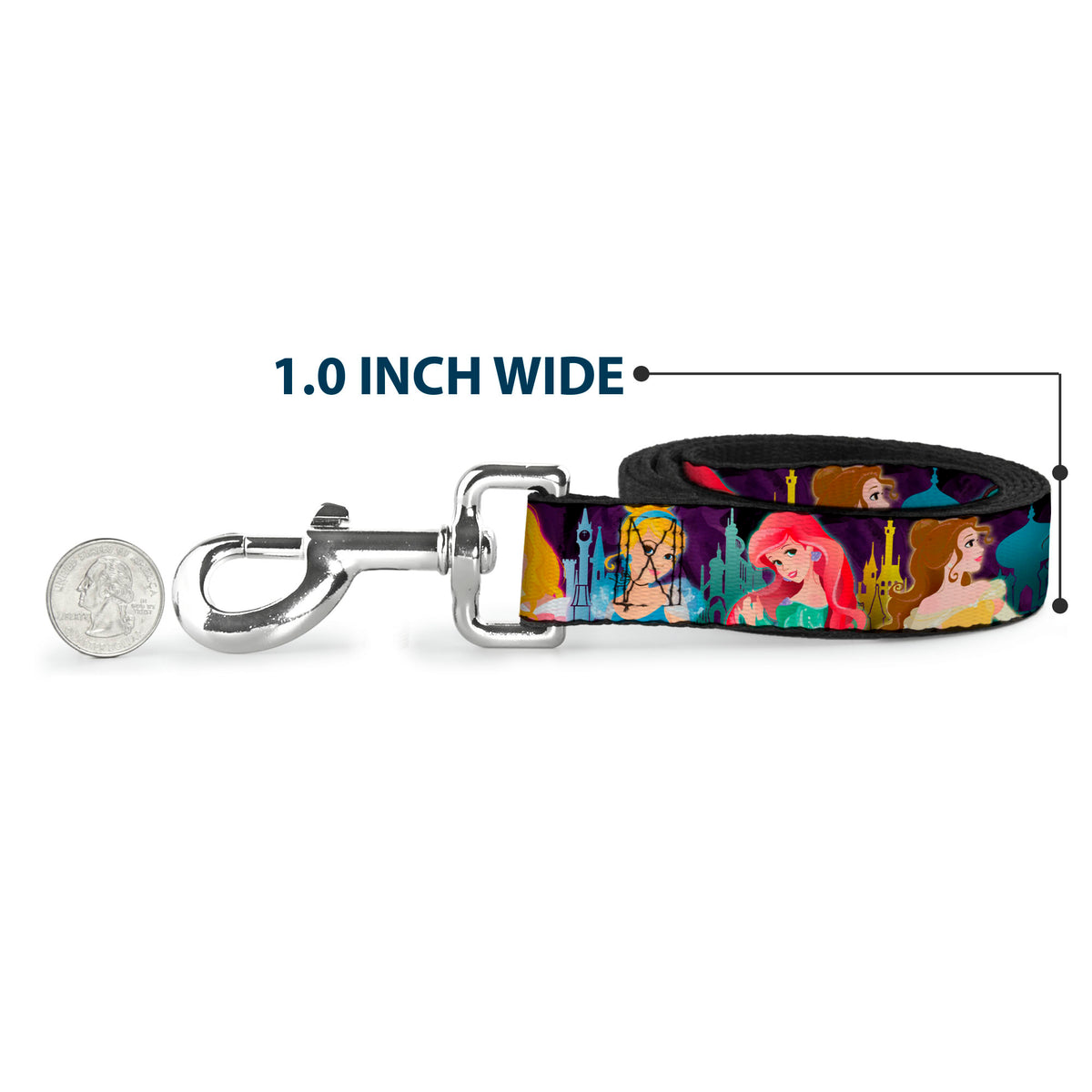 Dog Leash - Disney Princess Poses/Castle Silhouettes Purples/Multi Color Dog Leashes Disney
