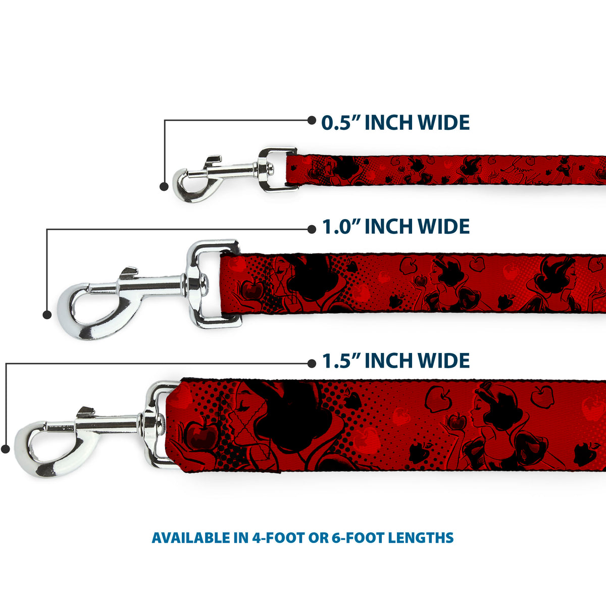 Dog Leash - SNOW WHITE Poses/Apple Halftone Reds/Black Dog Leashes Disney