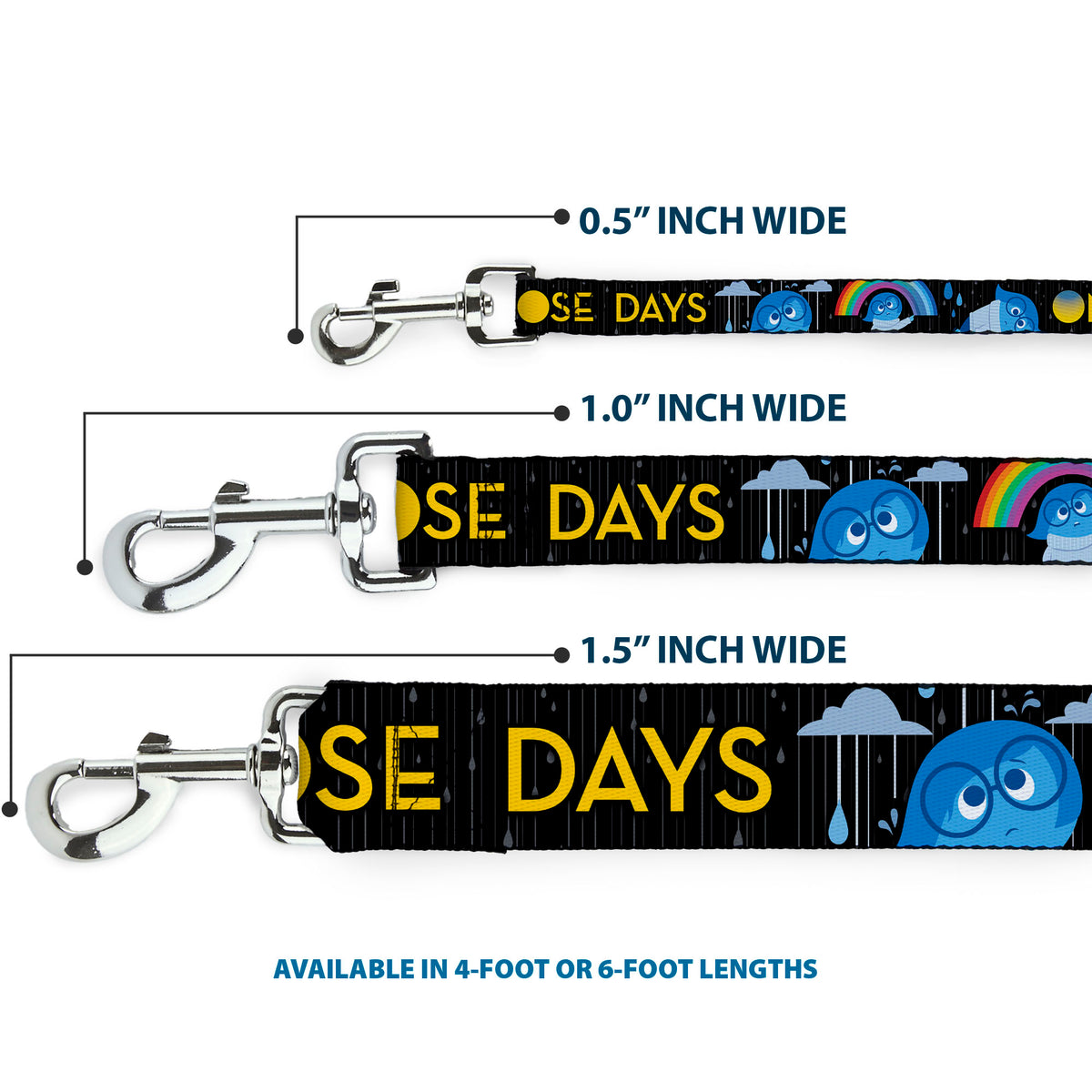 Dog Leash - Joy Poses/Rain ONE OF THOSE DAYS Black/Gray/Blues/Yellow Dog Leashes Disney