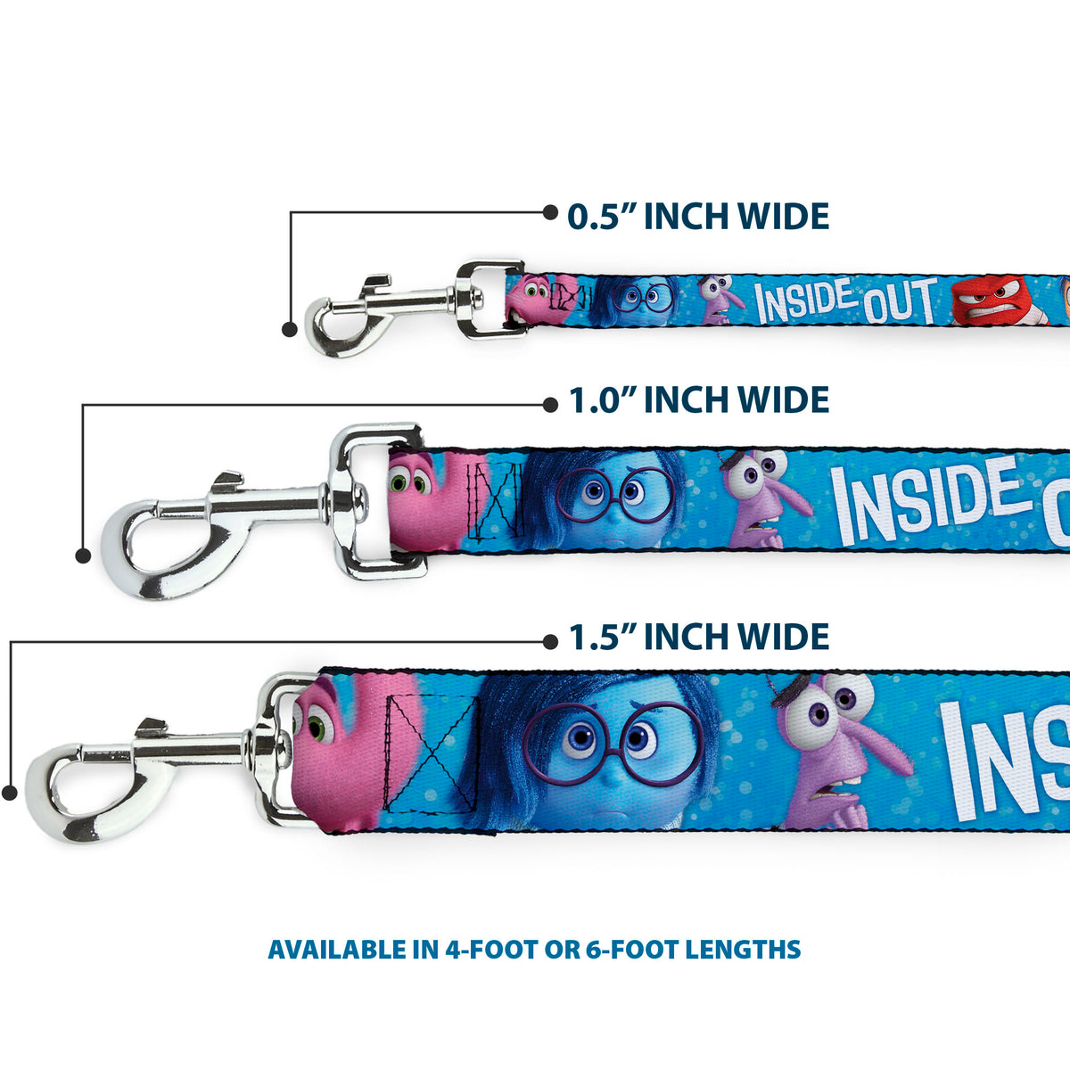 Dog Leash - INSIDE OUT 6-Character Pose Sparkle Blue/White Dog Leashes Disney