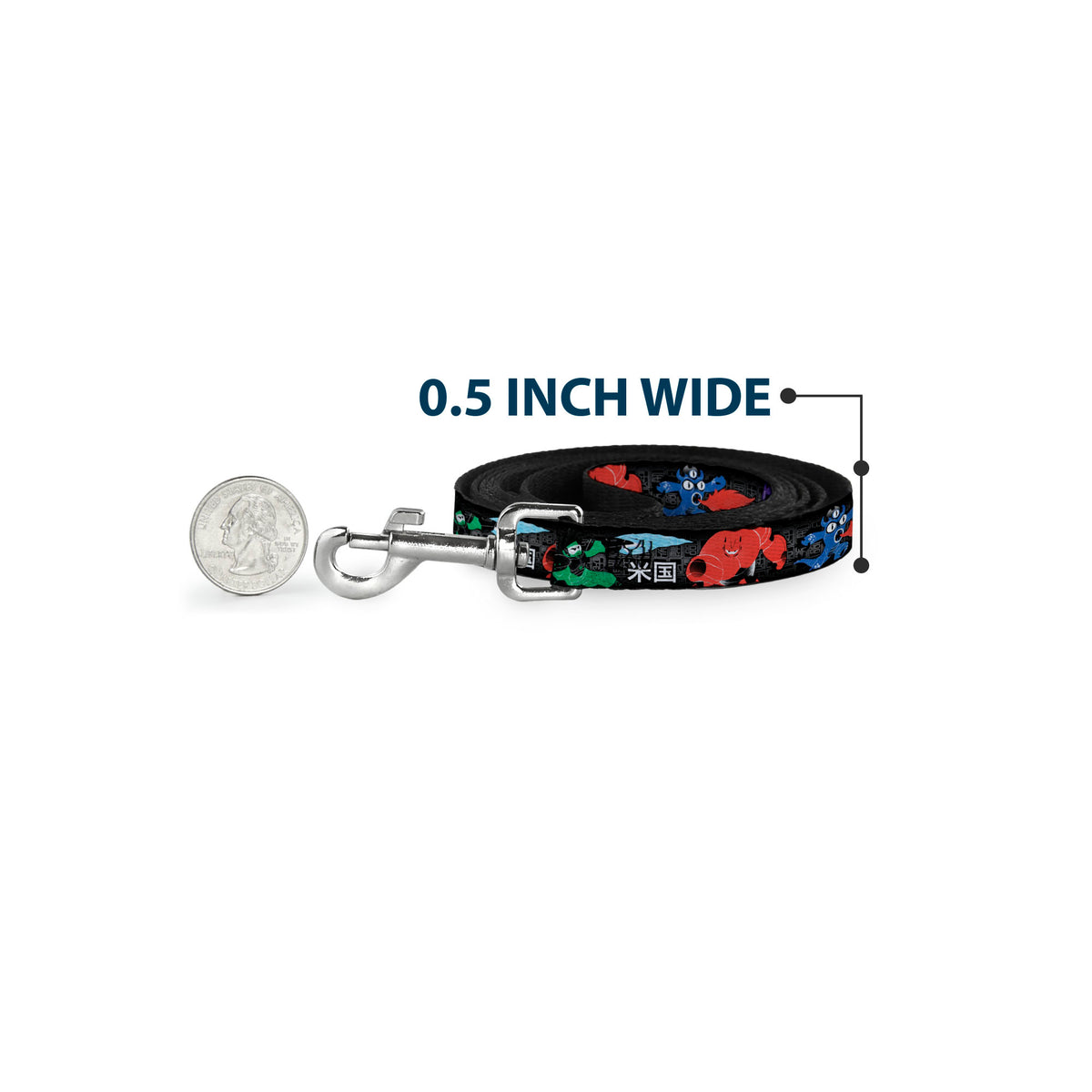Dog Leash - Big Hero 6 Group Action Pose/Name Blocks Black/Gray/Multi Color Dog Leashes Disney