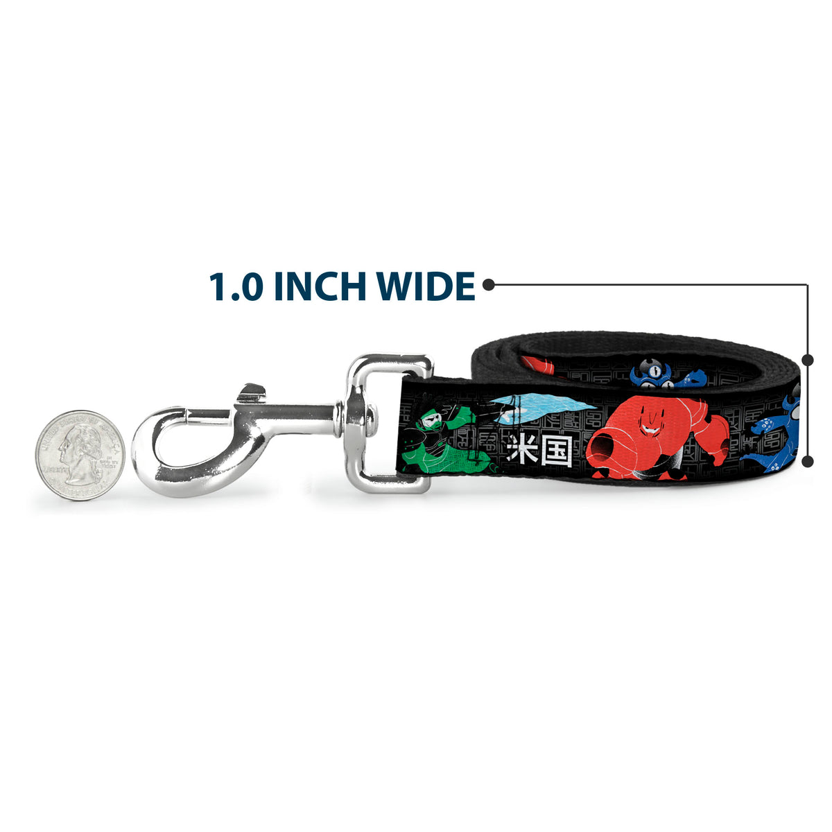 Dog Leash - Big Hero 6 Group Action Pose/Name Blocks Black/Gray/Multi Color Dog Leashes Disney