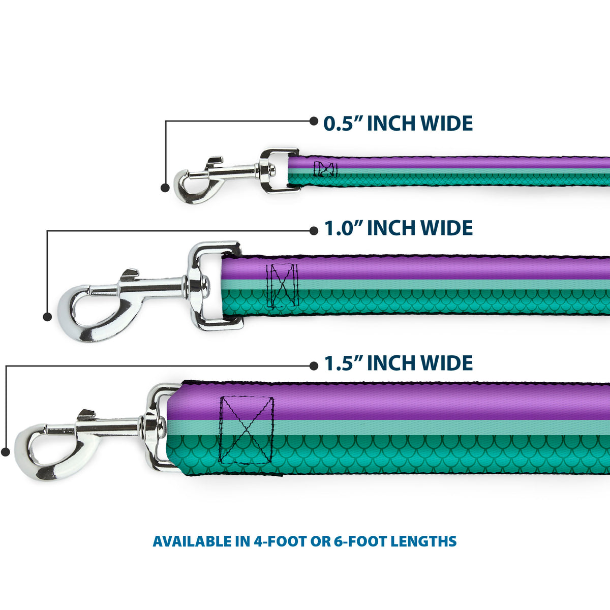Dog Leash - Little Mermaid Stripe/Shell Purple/Green/Gold Dog Leashes Disney