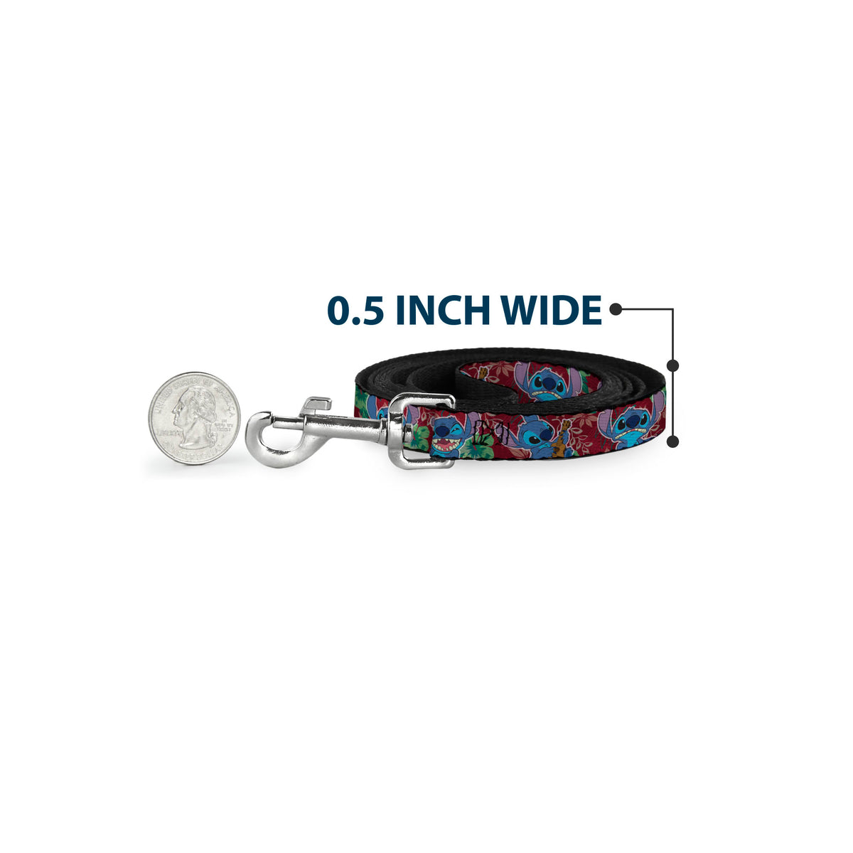 Dog Leash - Stitch 6-Expressions Tropical Flora Burgundy Reds/Greens Dog Leashes Disney