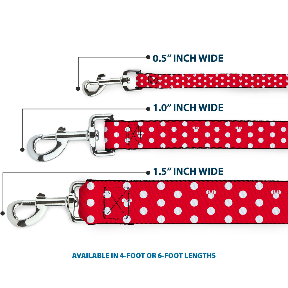 Dog Leash - Minnie Mouse Polka Dot/Mini Silhouette Red/White Dog Leashes Disney
