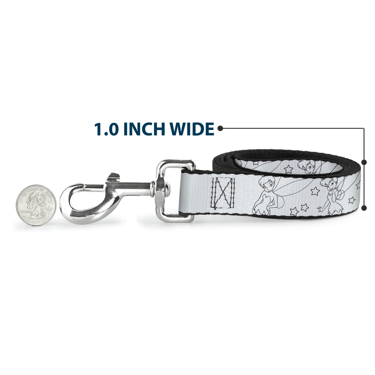 Dog Leash - Tinker Bell Poses/Stars Outline White/Black Dog Leashes Disney