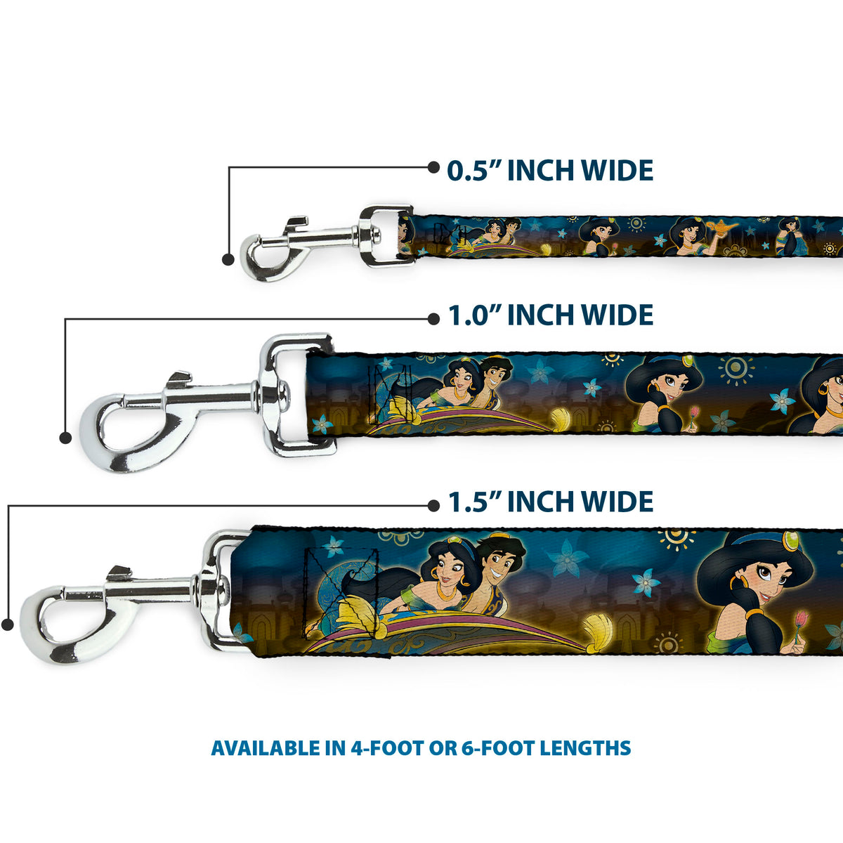 Dog Leash - Jasmine & Aladdin Carpet Ride/Jasmine Poses/Flowers Dog Leashes Disney