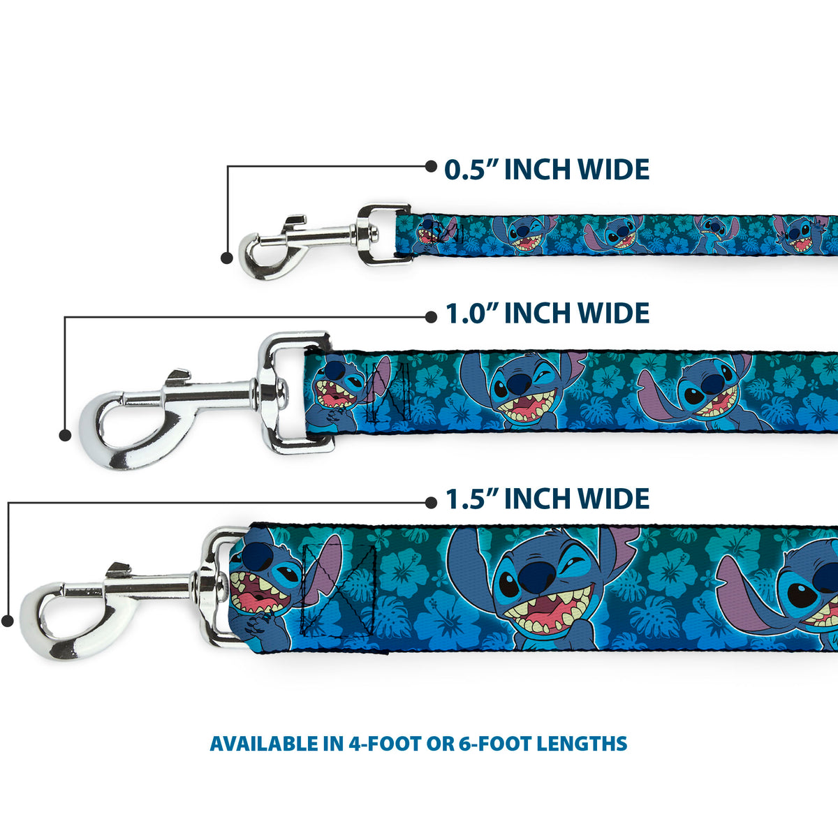 Dog Leash - Stitch Expressions/Hibiscus Collage Green-Blue Fade Dog Leashes Disney