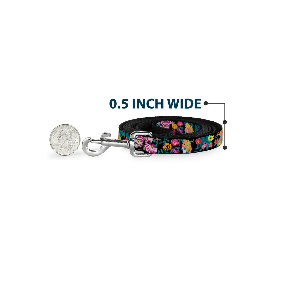 Dog Leash - Alice/Cheshire Cat/Flowers Poses Black/Multi Color Dog Leashes Disney