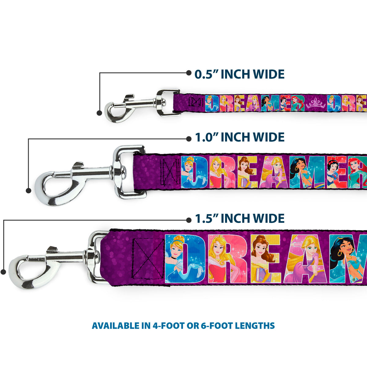 Dog Leash - Disney DREAMER 7-Sparkling Princesses/Tiara Purple/White Dog Leashes Disney
