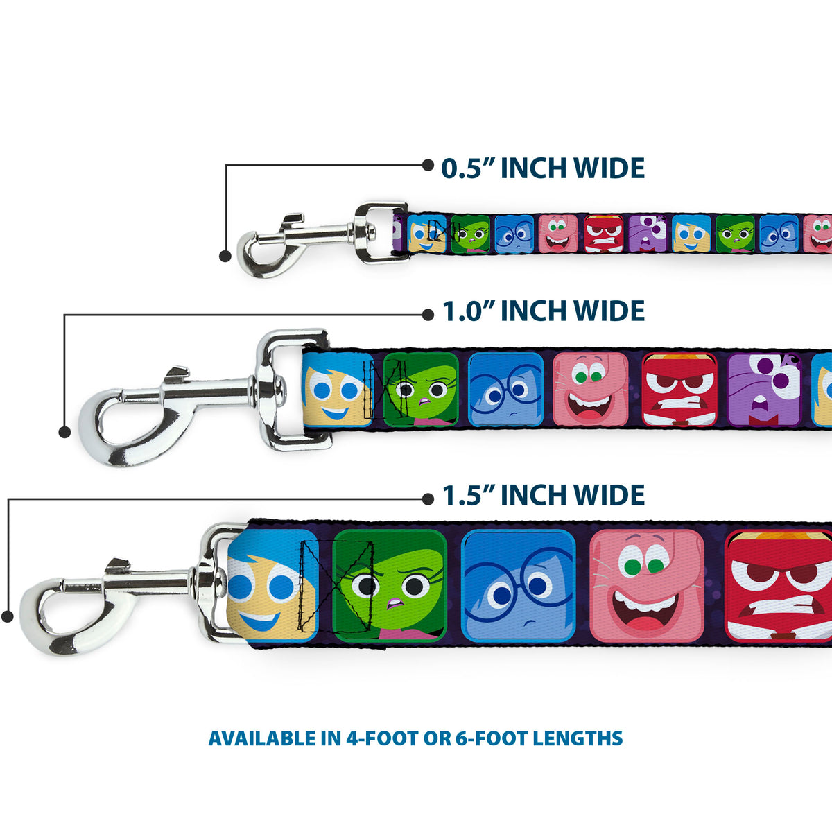 Dog Leash - Inside Out 6-Character Esxpression Blocks Purple/Multi Color Dog Leashes Disney