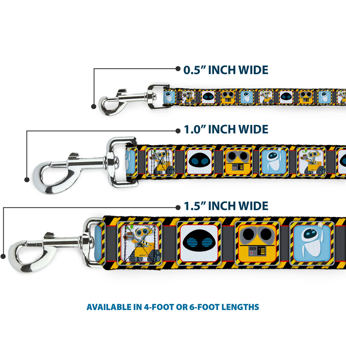 Dog Leash - WALL-E & EVE Pose/Face Hazard Blocks Gray/Yellow/Black Dog Leashes Disney