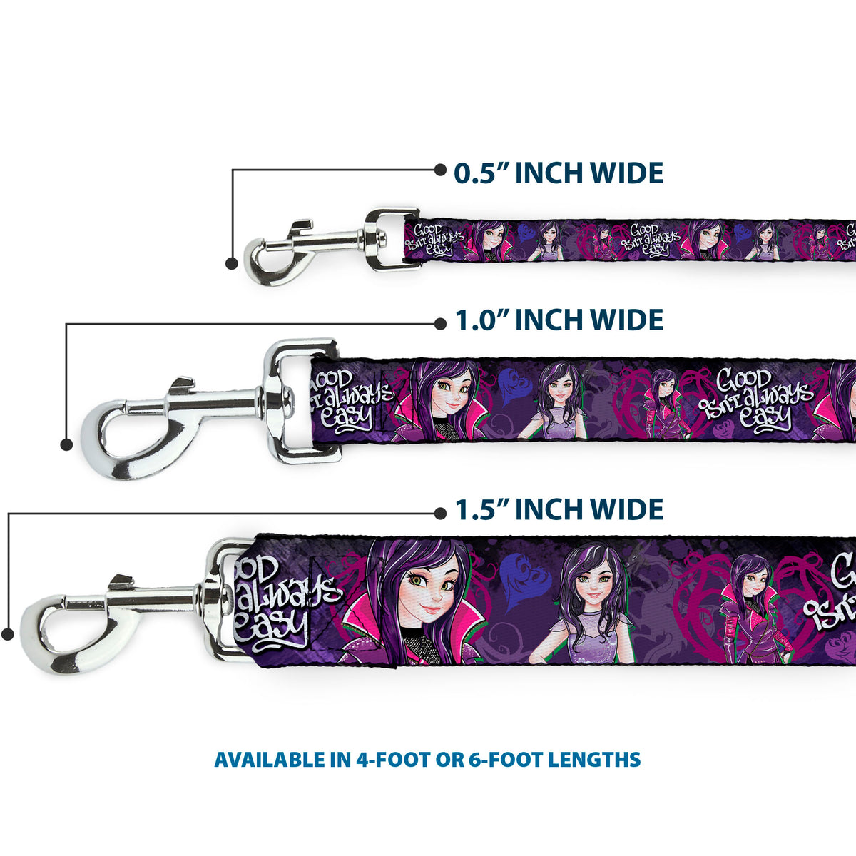 Dog Leash - Descendants Mal 3-Poses GOOD ISN'T ALWAYS/Hearts/Dragons EASY Purples/Pinks Dog Leashes Disney