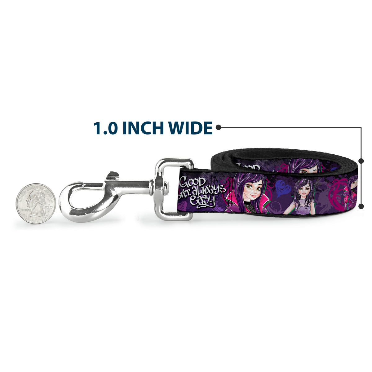 Dog Leash - Descendants Mal 3-Poses GOOD ISN'T ALWAYS/Hearts/Dragons EASY Purples/Pinks Dog Leashes Disney