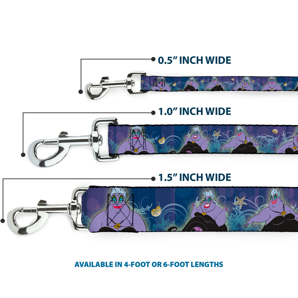 Dog Leash - Ursula 4-Poses/Shells/Ivy/Bubbles Purples/Blues Dog Leashes Disney