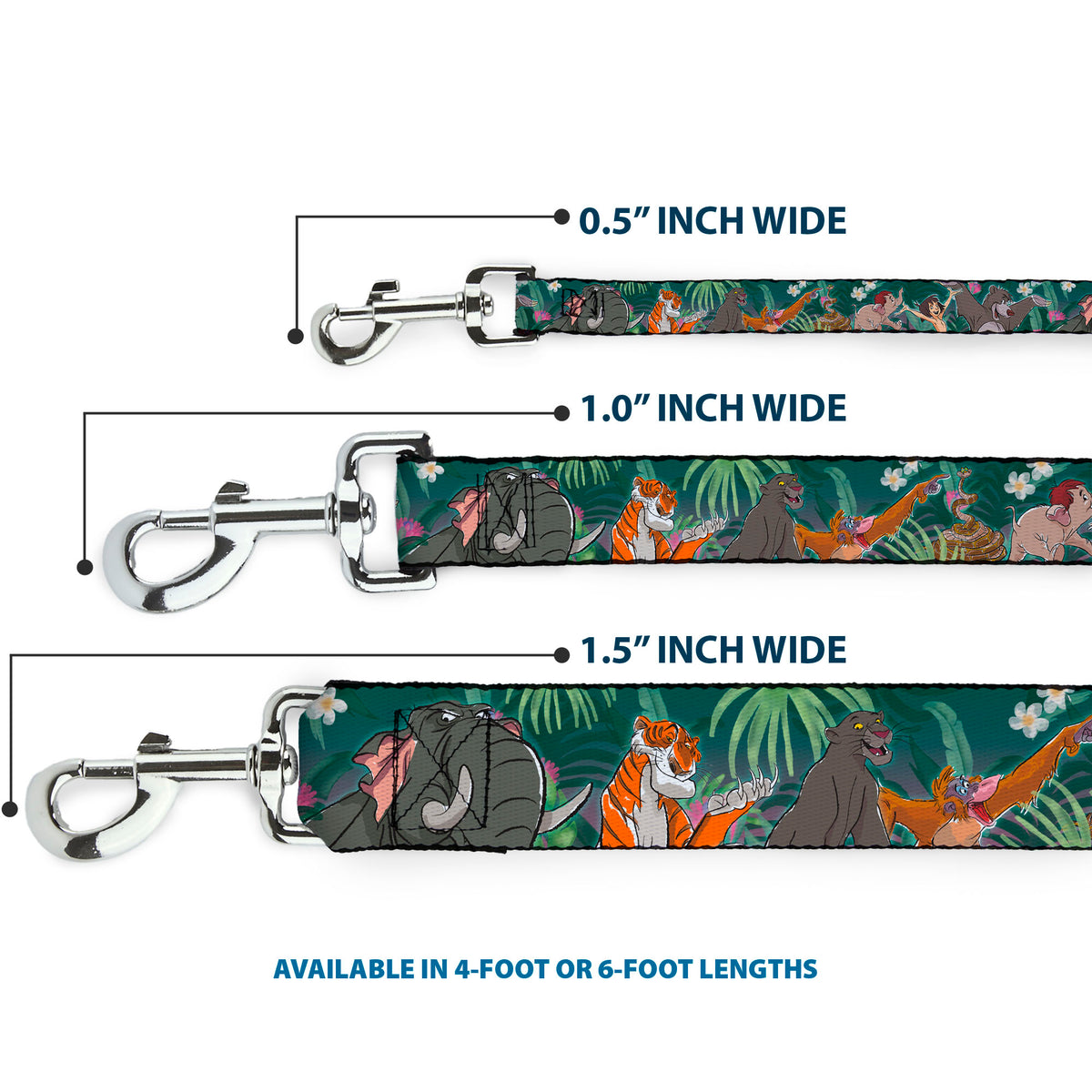 Dog Leash - The Jungle Book 8-Character Group Greens Dog Leashes Disney