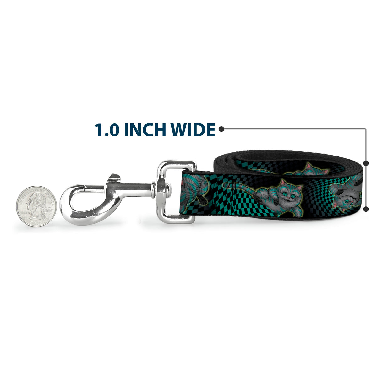 Dog Leash - Cheshire Cat 4-Poses Checkers Teal/Black Dog Leashes Disney