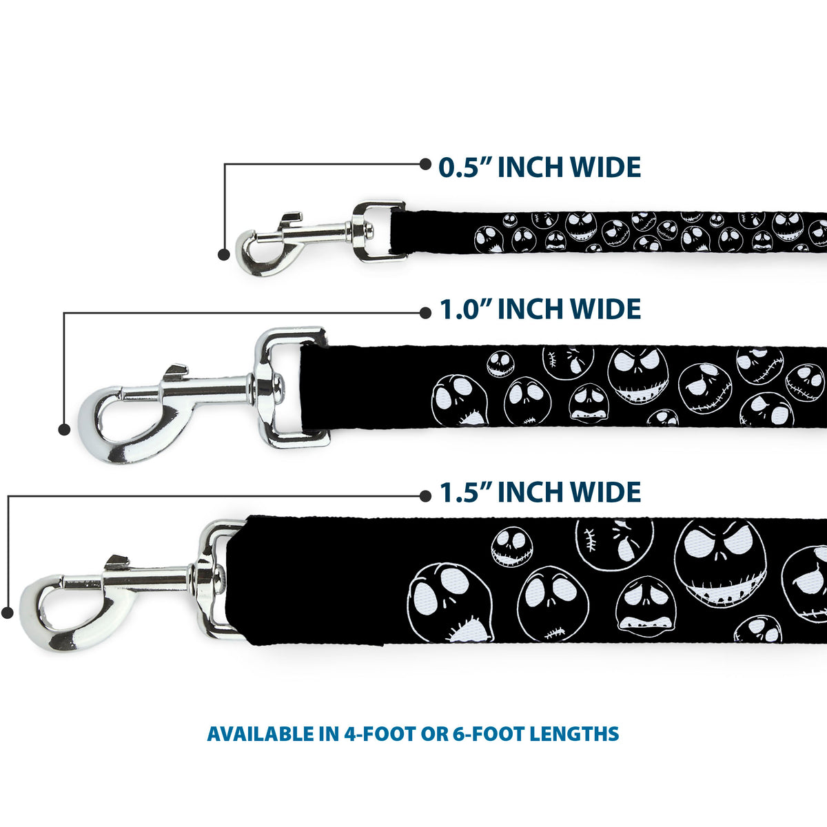 Dog Leash - Jack Outline Expressions Scattered Black/White Dog Leashes Disney