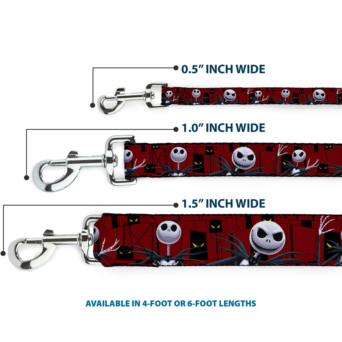 Dog Leash - Nightmare Before Christmas 3-Jack Poses/Peeping Eyes Burgundy/Black/Yellow Dog Leashes Disney