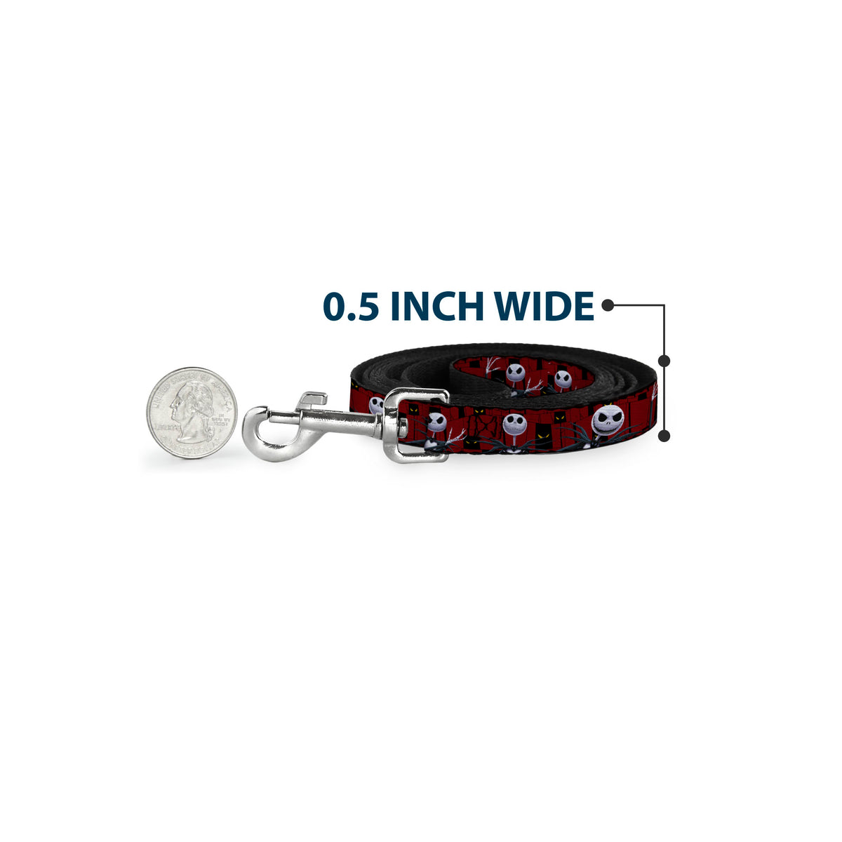 Dog Leash - Nightmare Before Christmas 3-Jack Poses/Peeping Eyes Burgundy/Black/Yellow Dog Leashes Disney