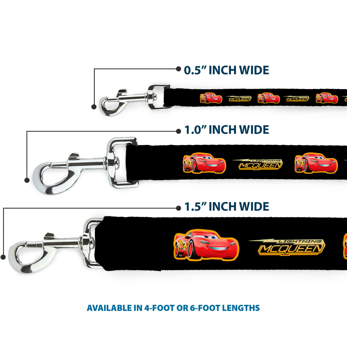 Dog Leash - Cars 3 LIGHTNING MCQUEEN Pose/Bolt Black/Yellows Dog Leashes Disney
