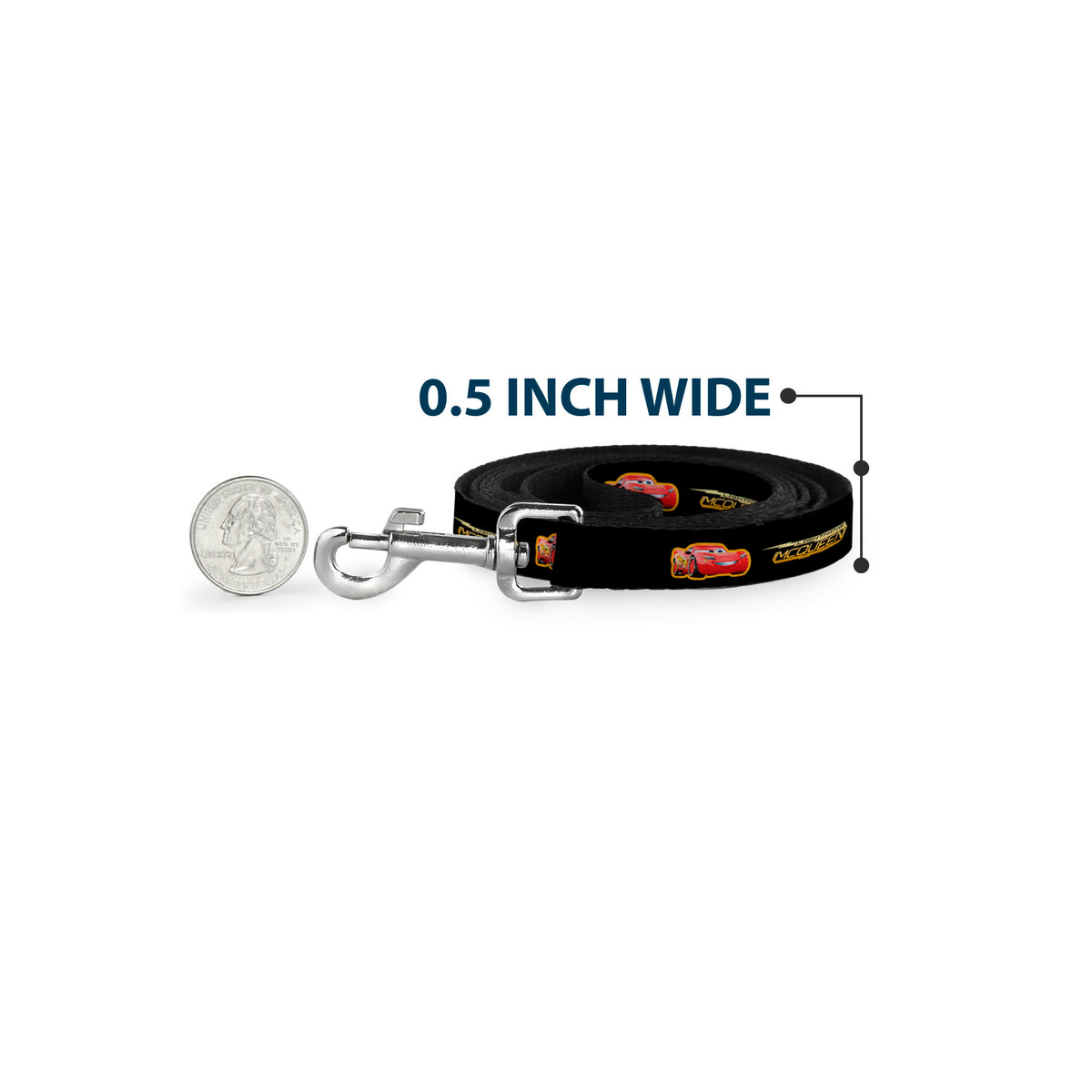 Dog Leash - Cars 3 LIGHTNING MCQUEEN Pose/Bolt Black/Yellows Dog Leashes Disney