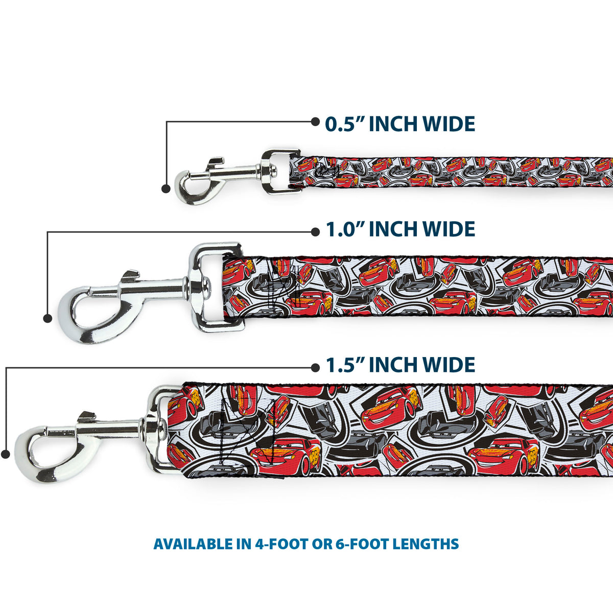 Dog Leash - Cars 3 Lightning McQueen/Storm Jackson Poses Scattered White Dog Leashes Disney