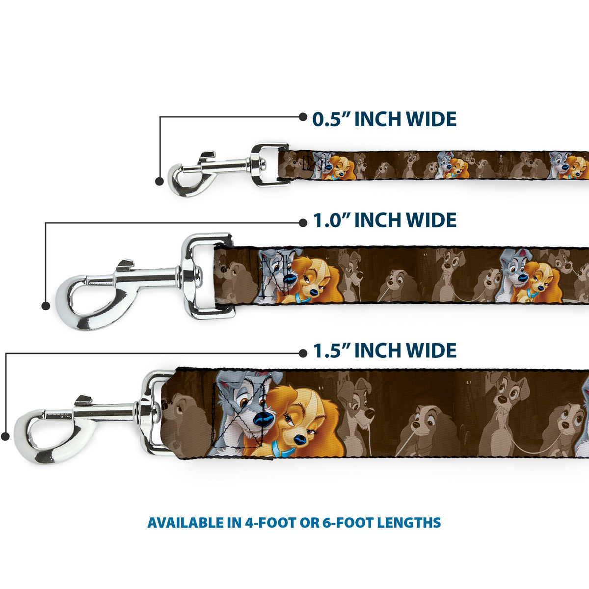 Dog Leash - Lady and Tramp 2-Poses/Spaghetti Kiss Scene Browns Dog Leashes Disney