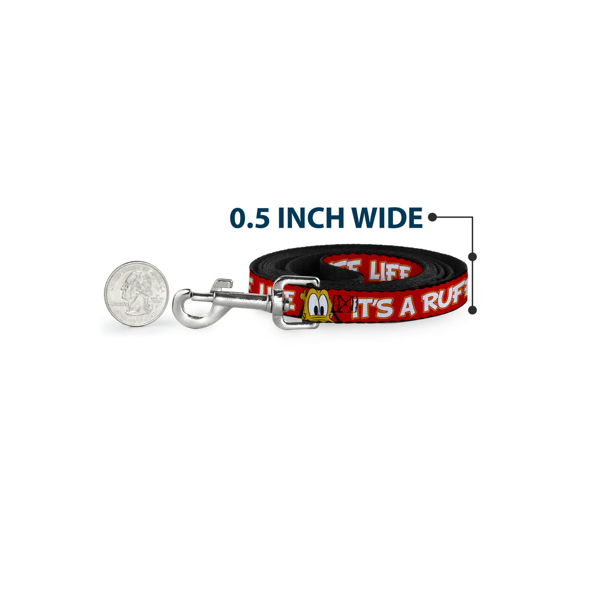 Dog Leash - Pluto 2-Pose IT'S A RUFF LIFE Red/Yellow/White Dog Leashes Disney