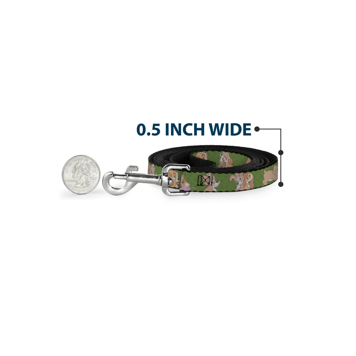 Dog Leash - Lady and Tramp 6-Poses Olive Green Dog Leashes Disney