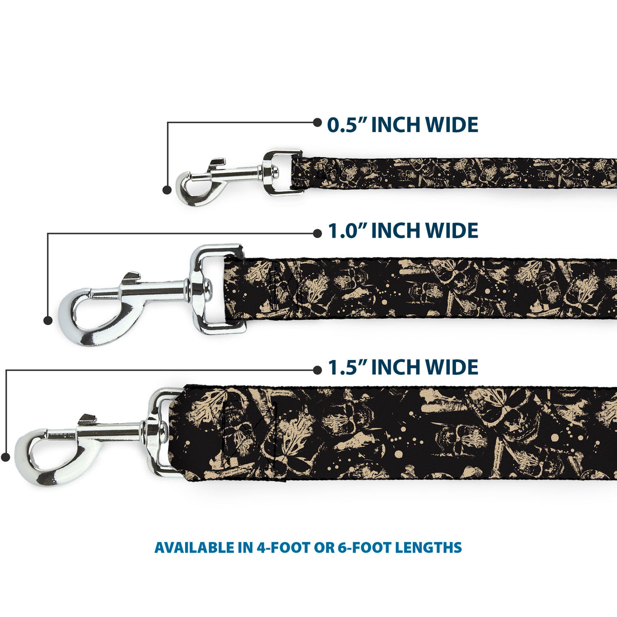 Dog Leash - Pirates Skulls Scattered/Splatter Black/Tan/Red Dog Leashes Disney
