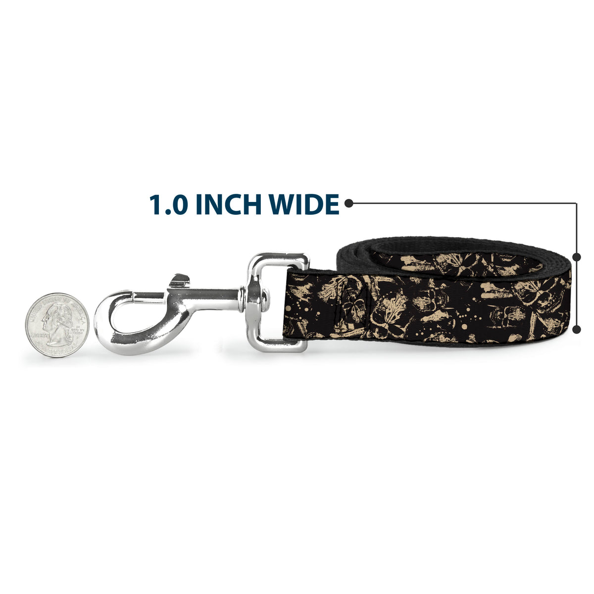 Dog Leash - Pirates Skulls Scattered/Splatter Black/Tan/Red Dog Leashes Disney