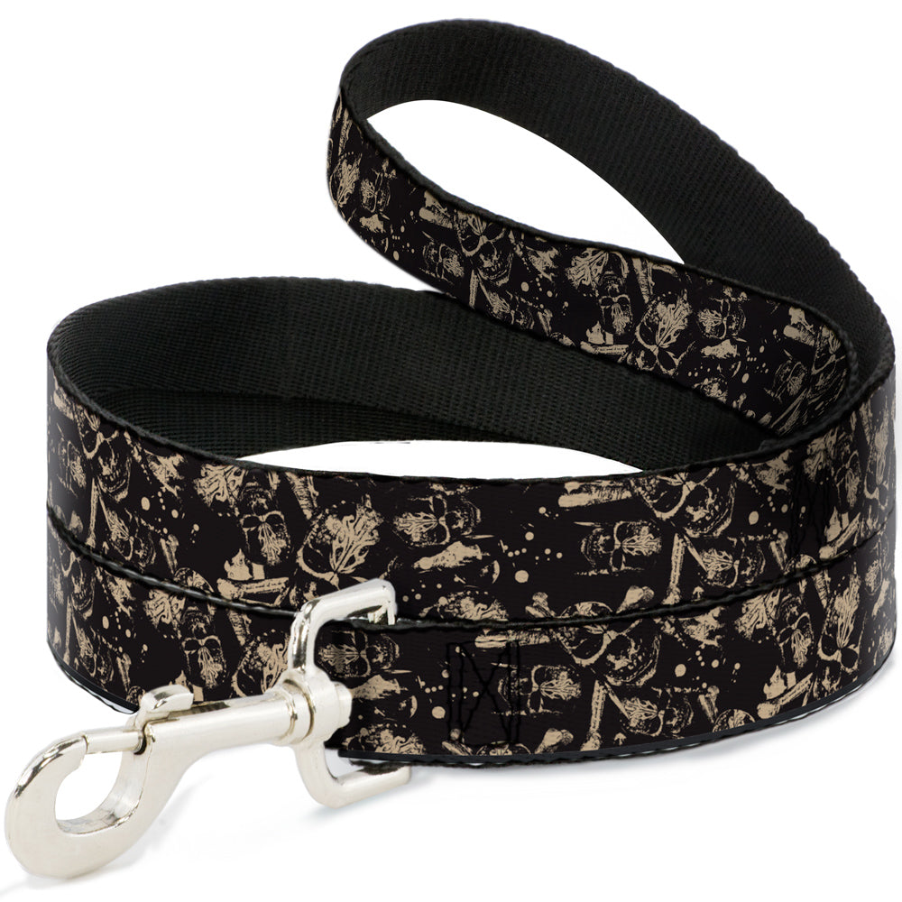 Dog Leash - Pirates Skulls Scattered/Splatter Black/Tan/Red Dog Leashes Disney