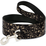 Dog Leash - Pirates Skulls Scattered/Splatter Black/Tan/Red Dog Leashes Disney
