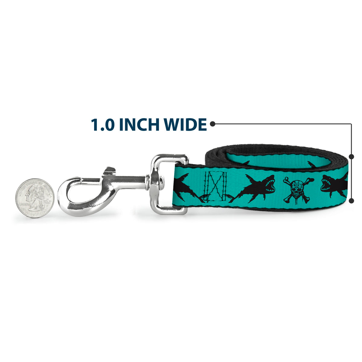 Dog Leash - Pirates Skull & Crossbones/Sharks Turquoise/Black Dog Leashes Disney