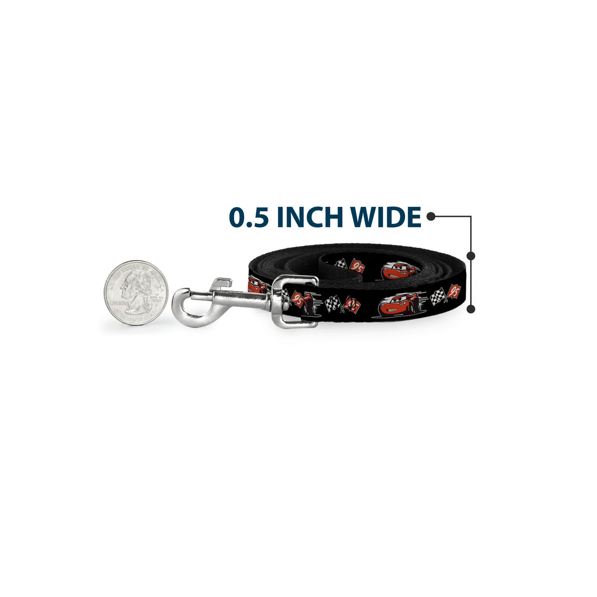 Dog Leash - Cars 3 Lightning McQueen Caricature/Race Flags Black/White/Red Dog Leashes Disney