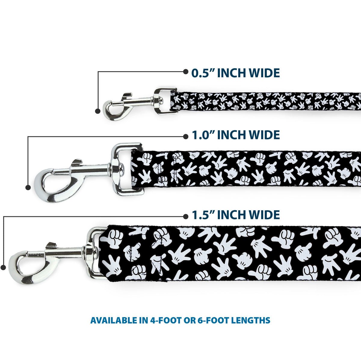 Dog Leash - Mickey Mouse Hand Gestures2 Scattered Black/White Dog Leashes Disney