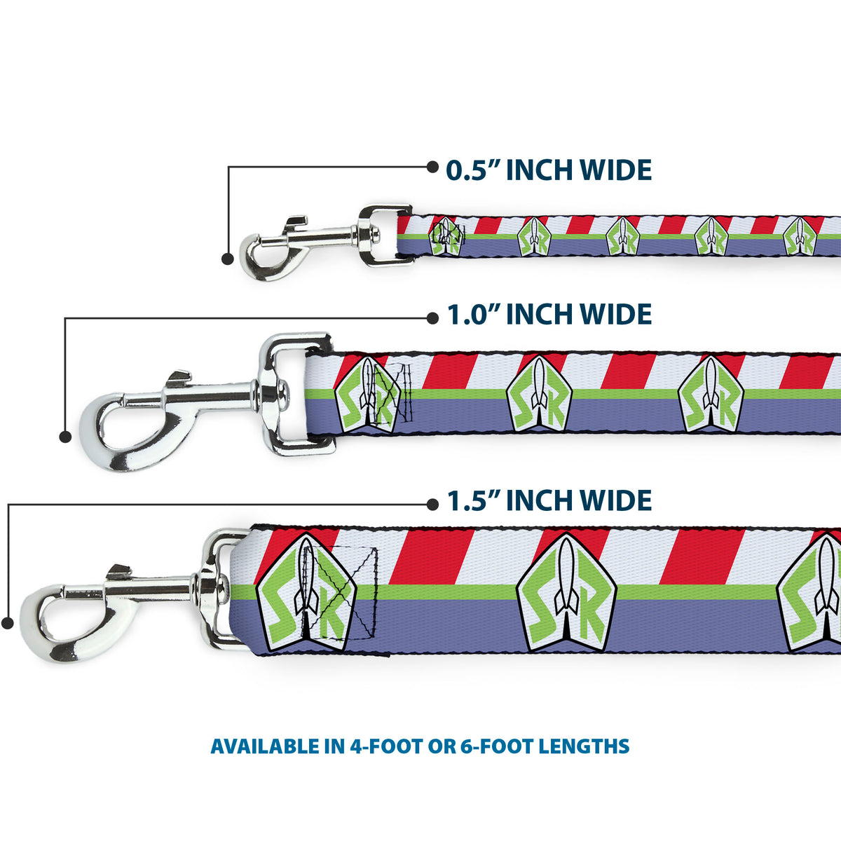 Dog Leash - Toy Story Buzz Lightyear Space Ranger Logo/Striping Red/White/Green/Purple Dog Leashes Disney