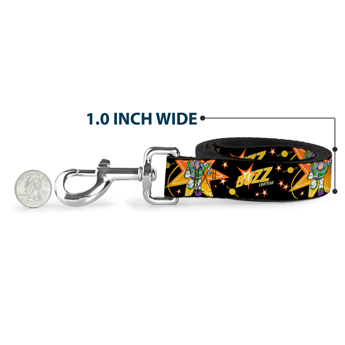 Dog Leash - Toy Story BUZZ LIGHTYEAR Running Pose/Stars Black/Orange/Yellow Dog Leashes Disney