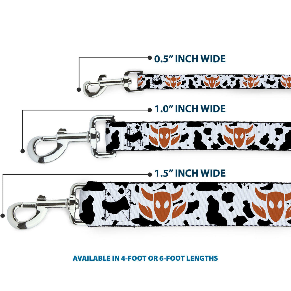 Dog Leash - Toy Story Woody Bounding Cowboy Cow Print White/Black/Brown Dog Leashes Disney