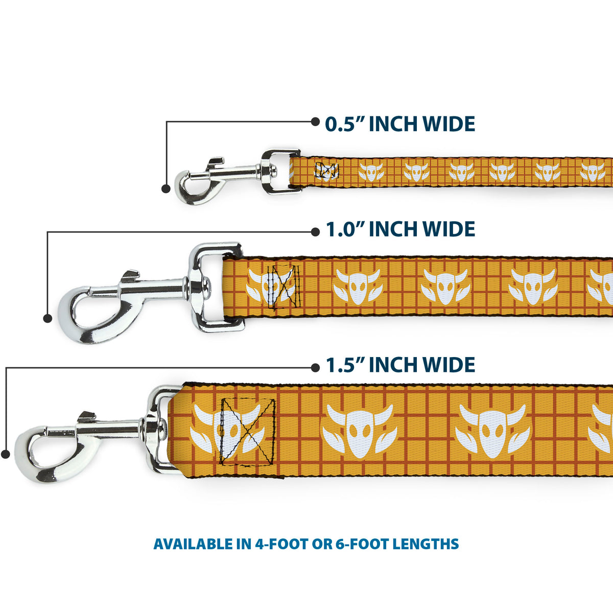 Dog Leash - Toy Story Woody Plaid Shirt/Cowboy Bull Icon Gold/Red/White Dog Leashes Disney