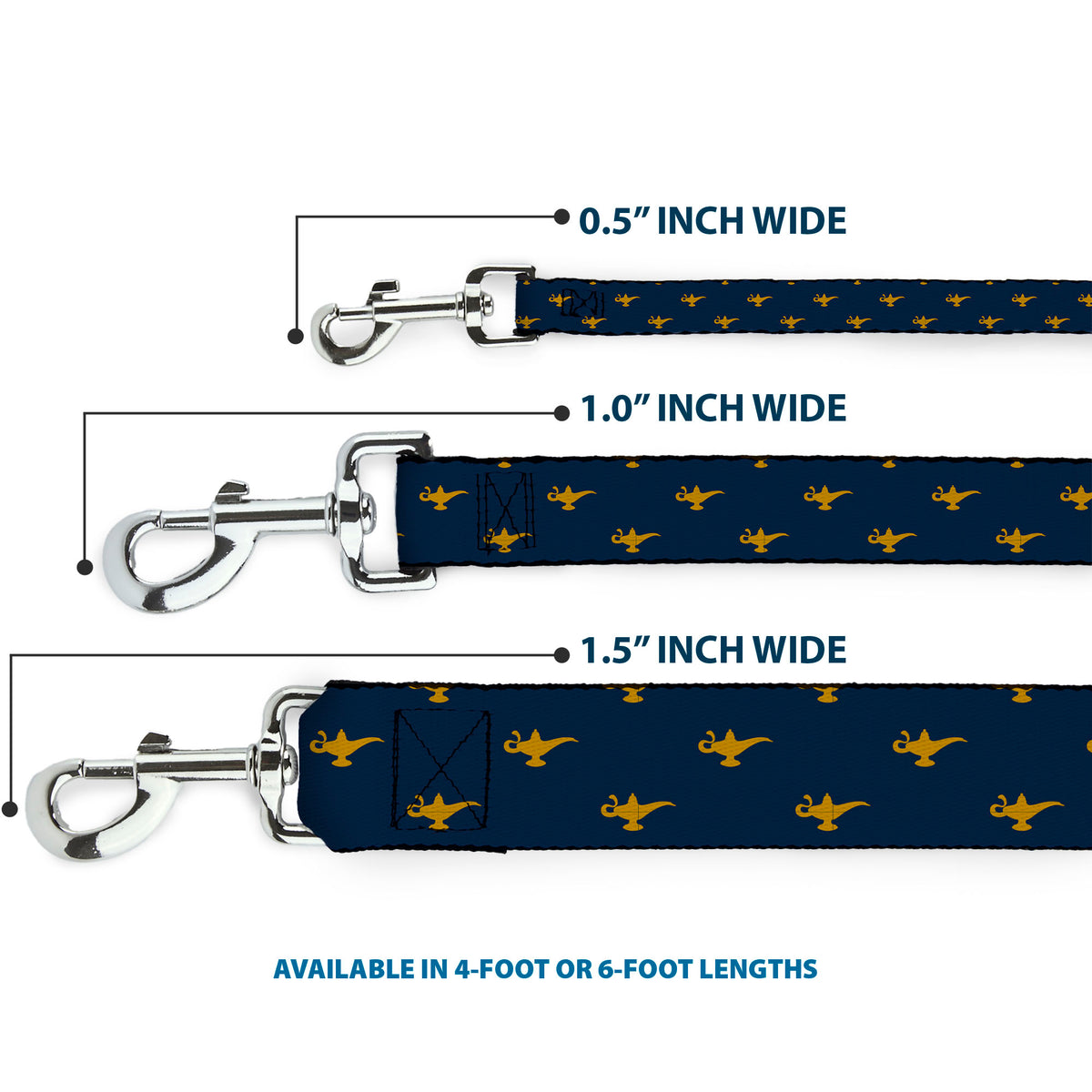 Dog Leash - Aladdin Genie Lamp Monogram Navy/Gold Dog Leashes Disney