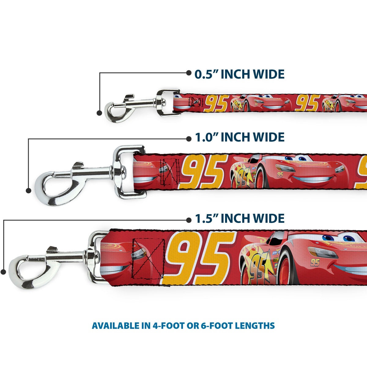 Dog Leash - Cars Lightning McQueen Smiling Pose/95 Reds/White/Orange Dog Leashes Disney